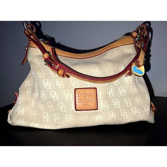 Dooney & Bourke Handbags - DOONEY & BOURKE 1975 Large East West Hobo Shoulder Bag Tan And Beige Canvas D&B